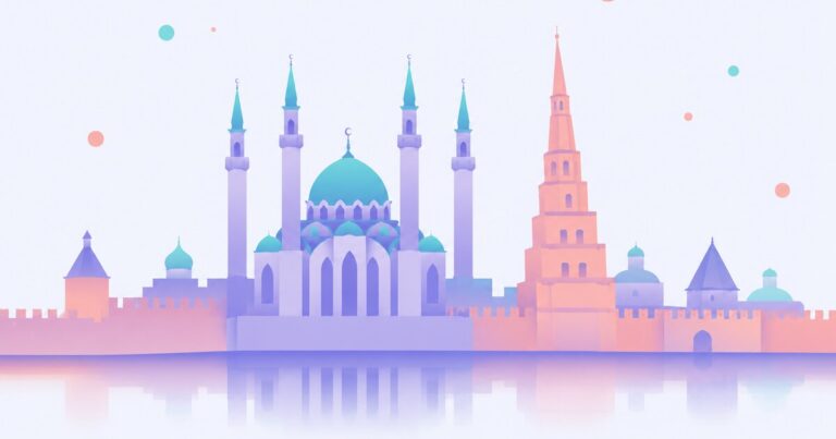 Силуэт Казани: мечеть Кул-Шариф и башня Сююмбике — иллюстрация к обзору роддомов города